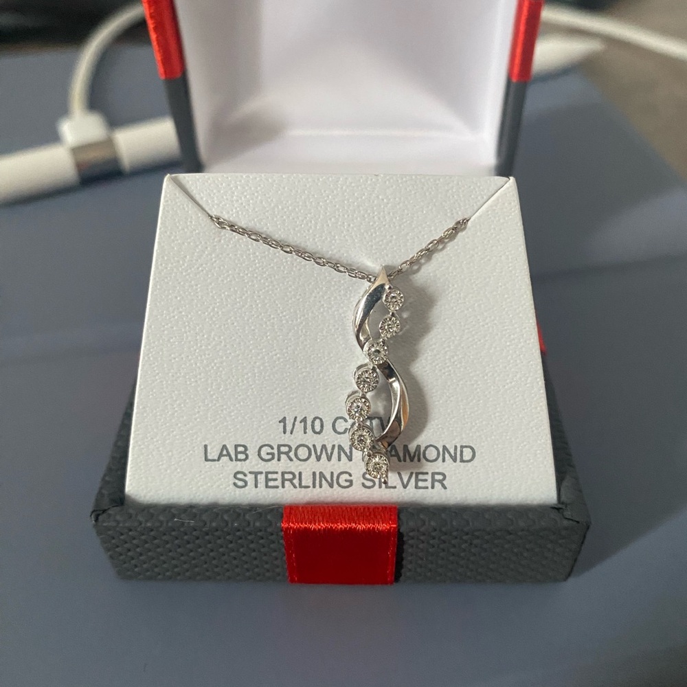 NWT 1/10 CTW Lab-Grown Diamond Sterling Silver Pendant Necklace